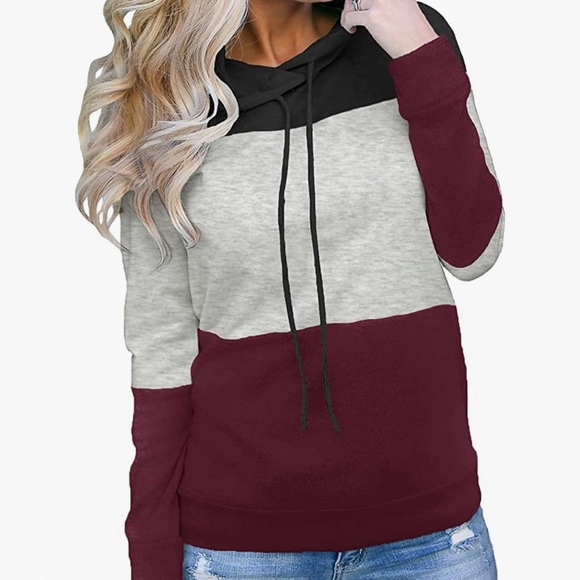 Women’s Pullover Long Sleeve Hoodie, Colorblock - Picture 1 of 6